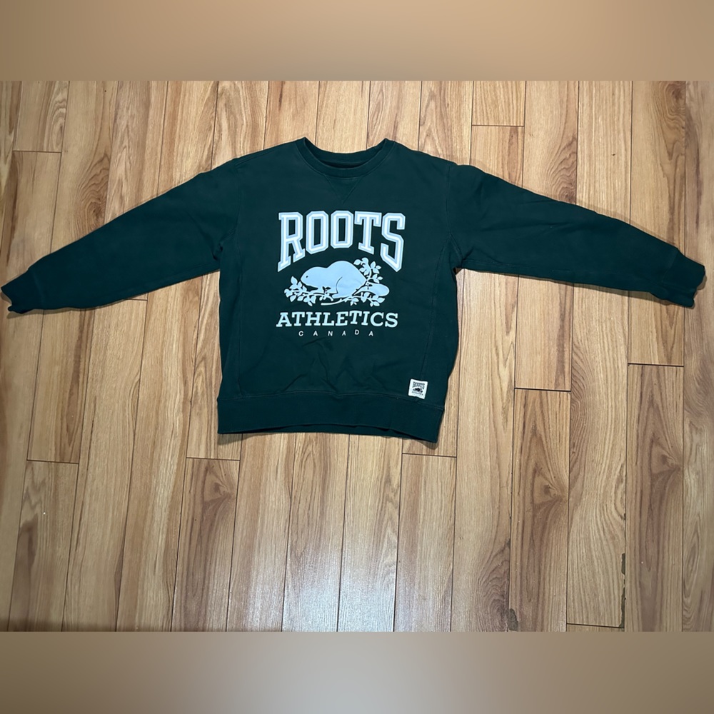 COPY - ROOTS - ROOTS ATHLETICS - CREWNECK - SIZE M - GREEN, BLUE & WHITE